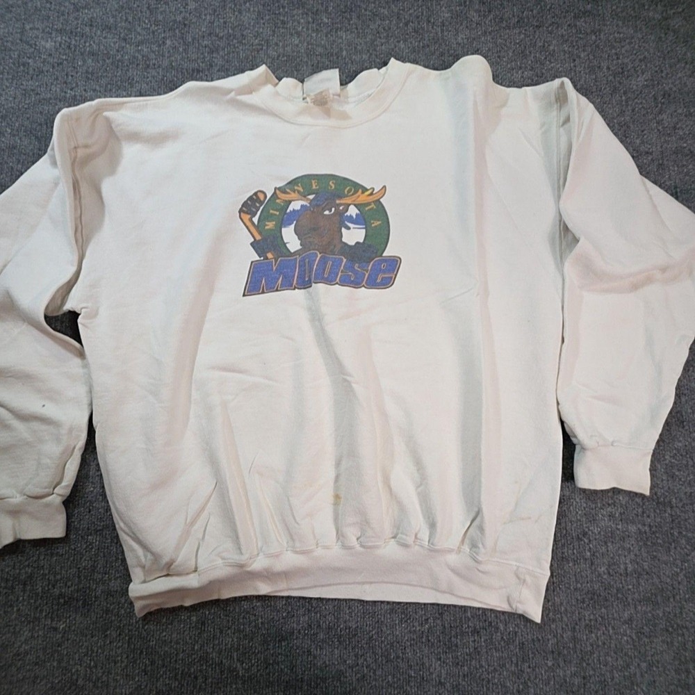 Vintage Minnesota Moose Sweatshirt Mens XL White Hockey Hanes Crewneck 90s